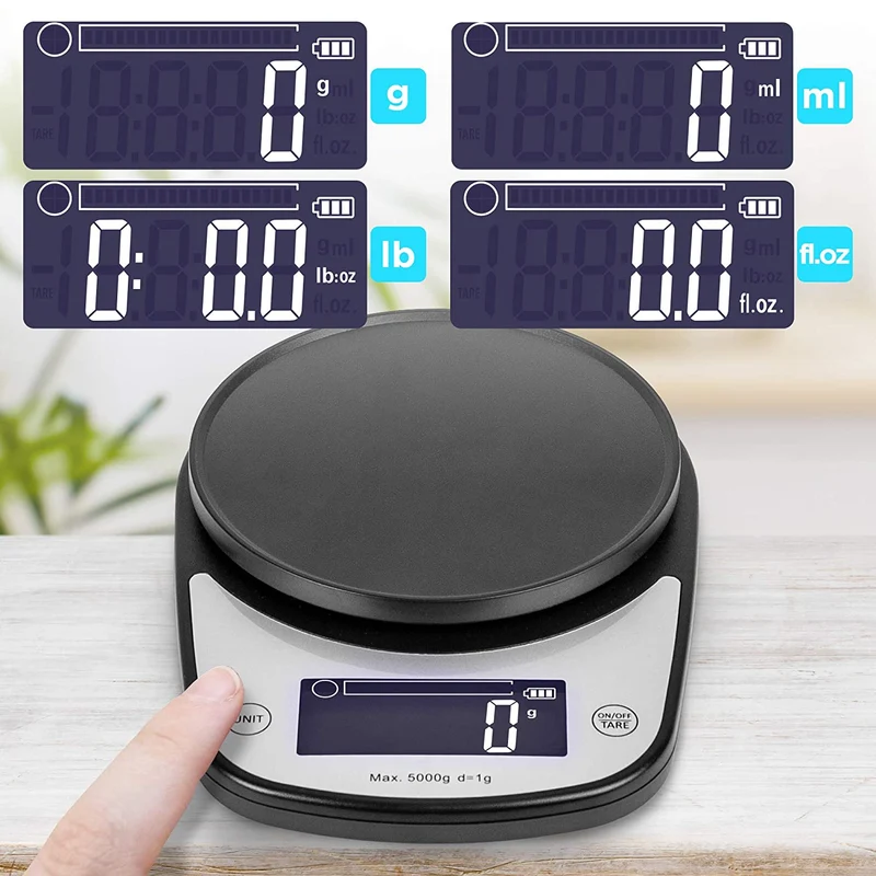 Duronic KS5000 BKCR Balance de Cuisine d'une capacité de 5 kg | Précision à 1 g | Bol de 2 L inclus | Large écran LCD | Fonction d'ajout de poids TARE | Idéale pour la pâtisserie ou balance postale