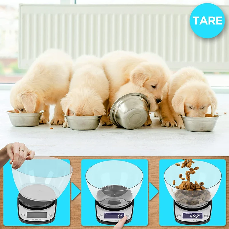 Duronic KS5000 BKCR Balance de Cuisine d'une capacité de 5 kg | Précision à 1 g | Bol de 2 L inclus | Large écran LCD | Fonction d'ajout de poids TARE | Idéale pour la pâtisserie ou balance postale