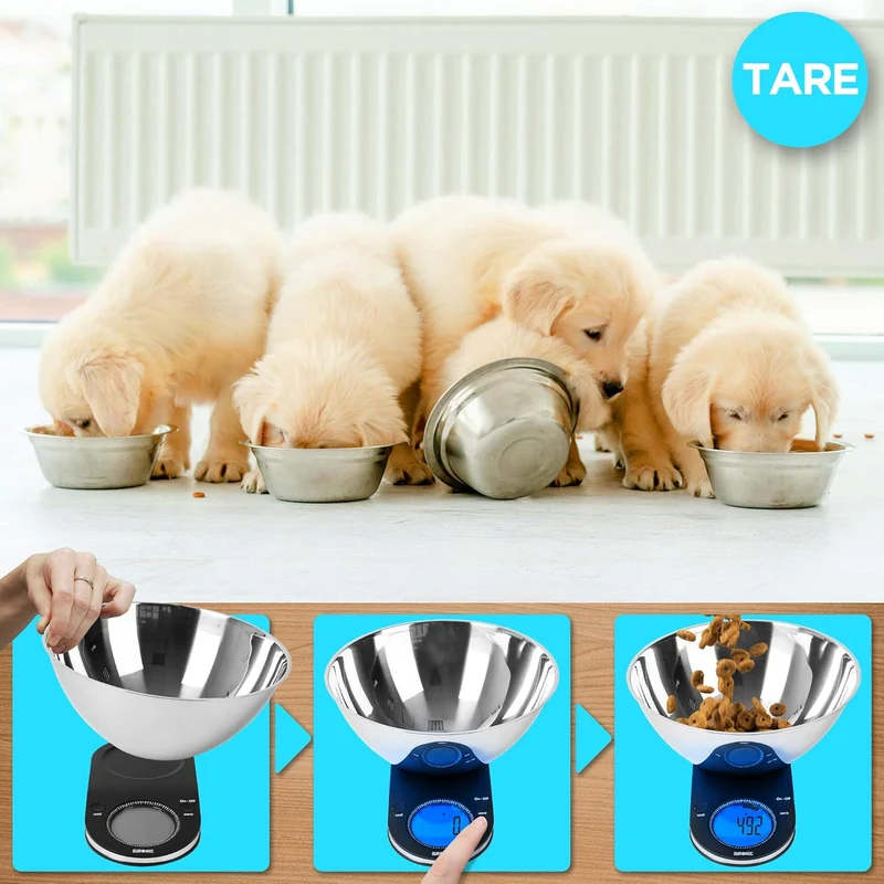Duronic KS5000 Balance de cuisine Capacité de 5 kg Bol de 3 L inclus Large écran rétroéclairé Fonction d'ajout de poids Précision à 1 g Idéale pour la pâtisserie ou comme balance postale