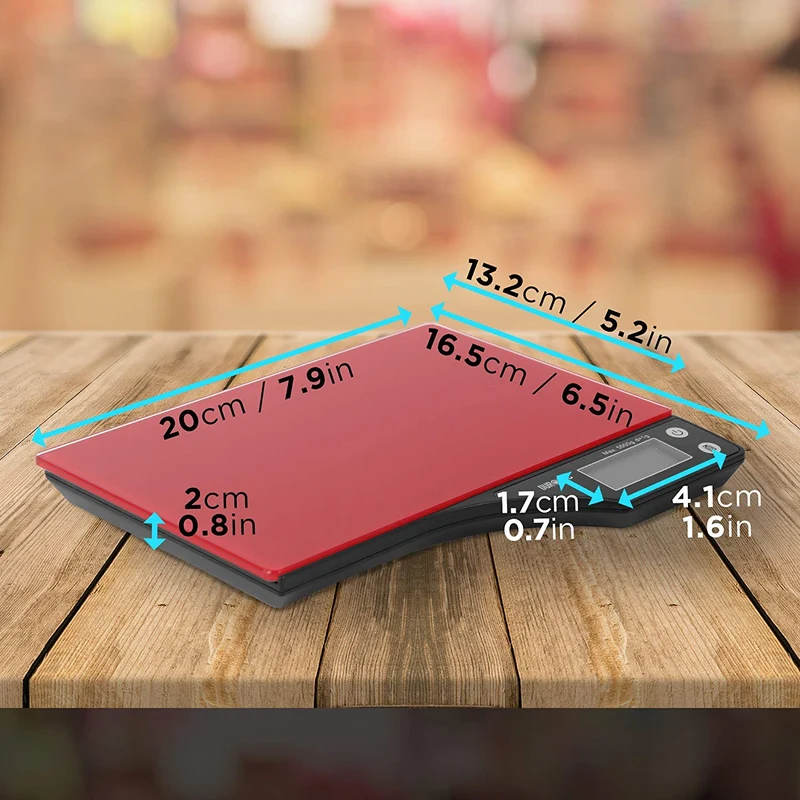 Duronic KS350 Balance de cuisine en verre rouge | Capacité de 5 kg | Affichage digital | 2 touches | Fonction d’ajout de poids | Précision à 1 g | Idéale pour la pâtisserie ou comme balance postale