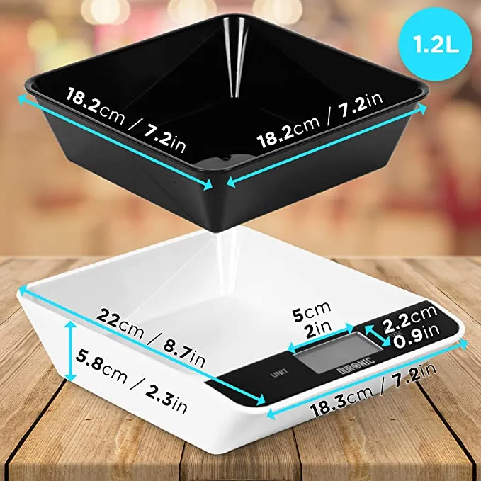 Duronic KS100 BK Balance de cuisine noire | Capacité de 5kg | Bol de 1,2L inclus | Large écran rétroéclairé | Fonction d’ajout de poids | 4 capteurs précis | Idéale pour la pâtisserie ou comme balance postale