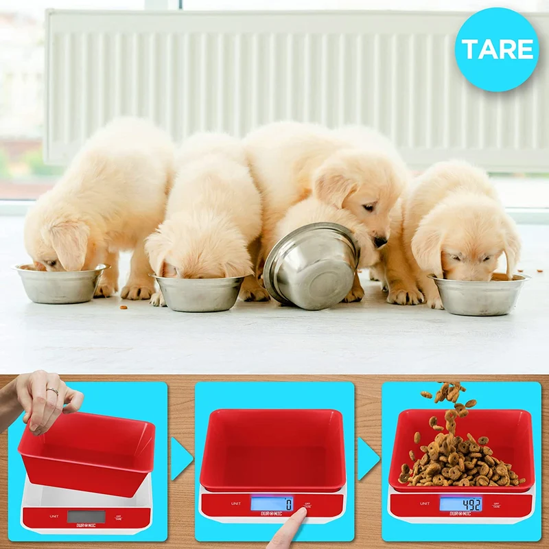 Duronic KS100 RD Balance de cuisine rouge | Capacité de 5 kg | Bol de 1,2L inclus | Large écran rétroéclairé | Fonction d’ajout de poids | 4 capteurs précis | Idéale pour la pâtisserie ou comme balance postale