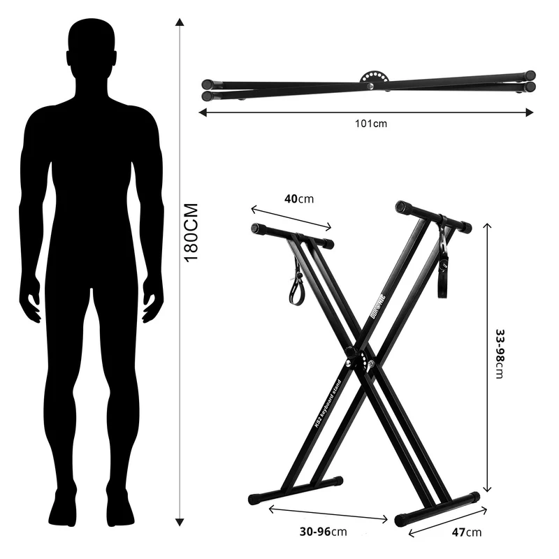 Duronic KS2B Support pour synthétiseur Clavier avec vis et Sangles de Fixation Hauteur réglable Léger Supporte 30 kg