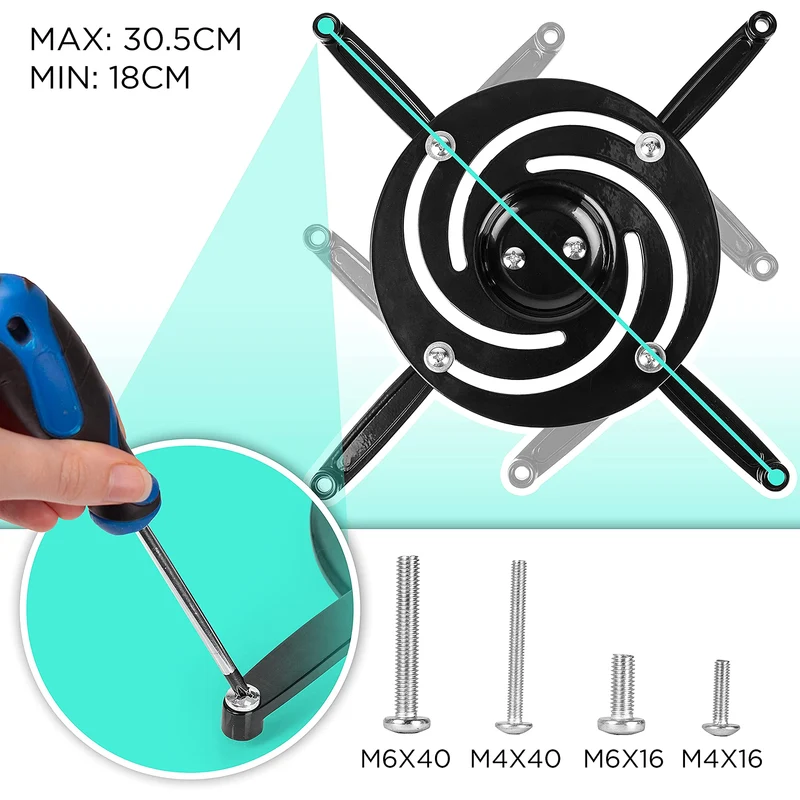 Duronic PB01XB Support pour Vidéoprojecteur Plafond Rotatif 360° Inclinable 180° Pivotant 180° Charge maximale de 10 kg Idéal pour Home Cinema présentations conférences