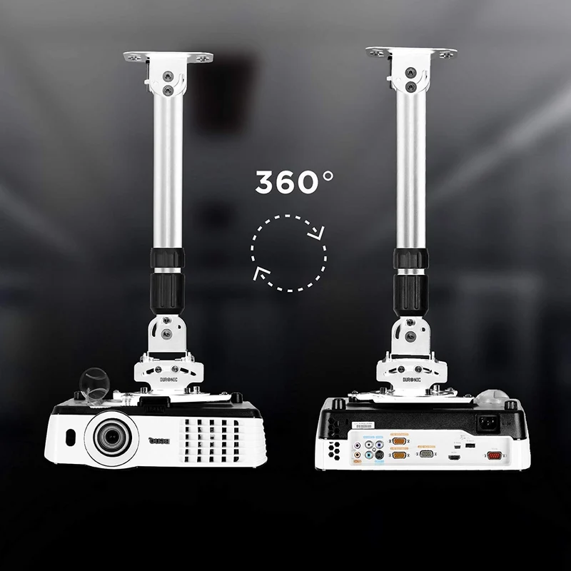 Duronic PB06XL Support pour Vidéoprojecteur Plafond Rotatif 360° Inclinable 30° et Pivotable 20° Charge maximale 13,6 kg Idéal pour Home Cinema présentations conférences