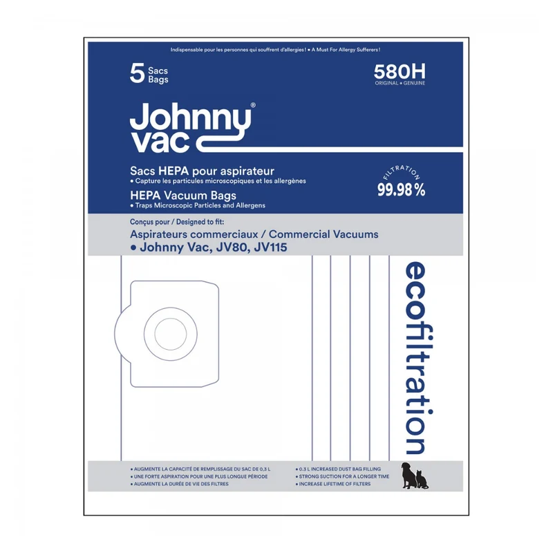 HEPA Microfilter Bags for Johnny Vac JV80 and JV115 Vacuum – Pack of 5 Bags