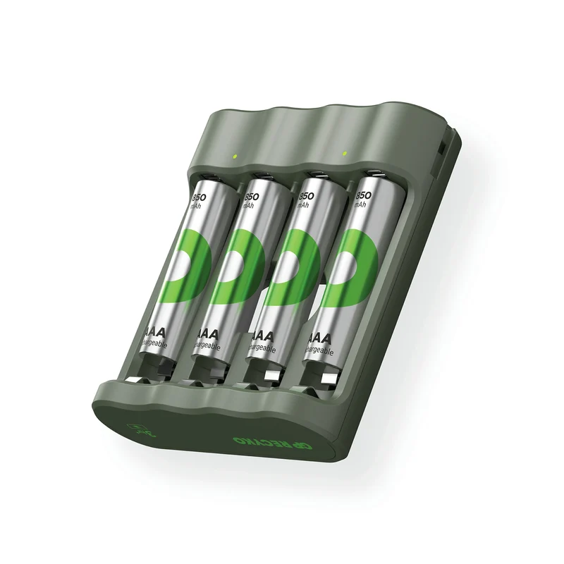 GP NiMH - Recyko - Charger USB AAA | HR03 - Multipack - 4 Pièces + Chargeur + USB Câble - 1.5 V - 850 mAh - Rechargeable Batterie