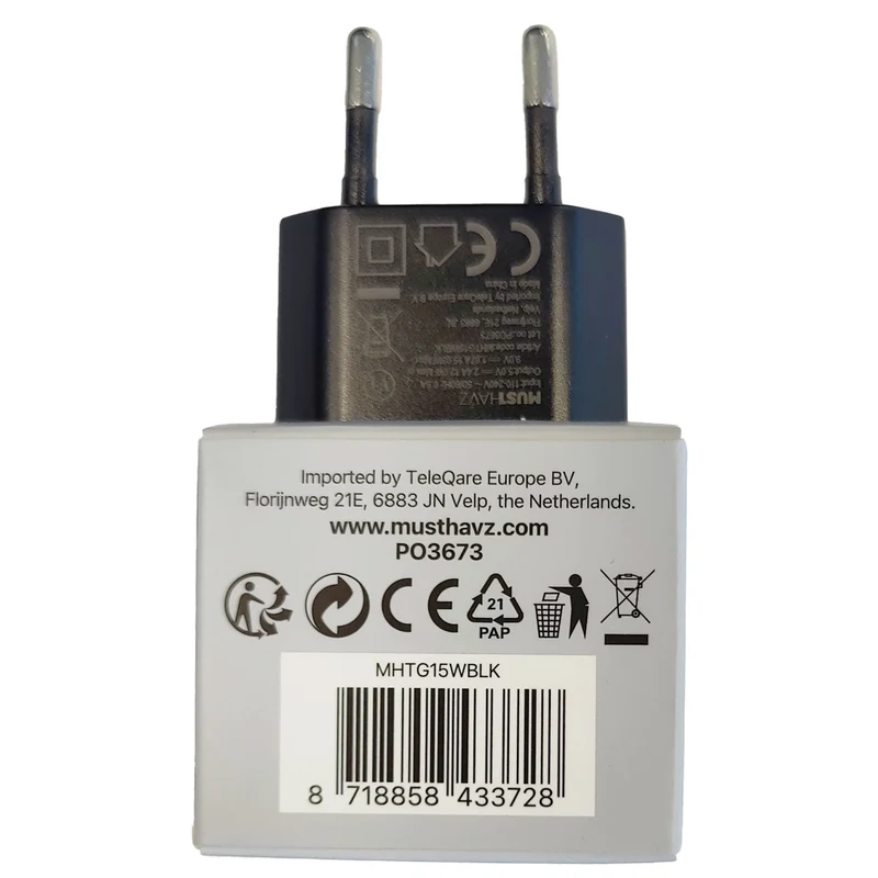 MUSTHAVZ - Chargeur - USB-A - 15 W - Noir
