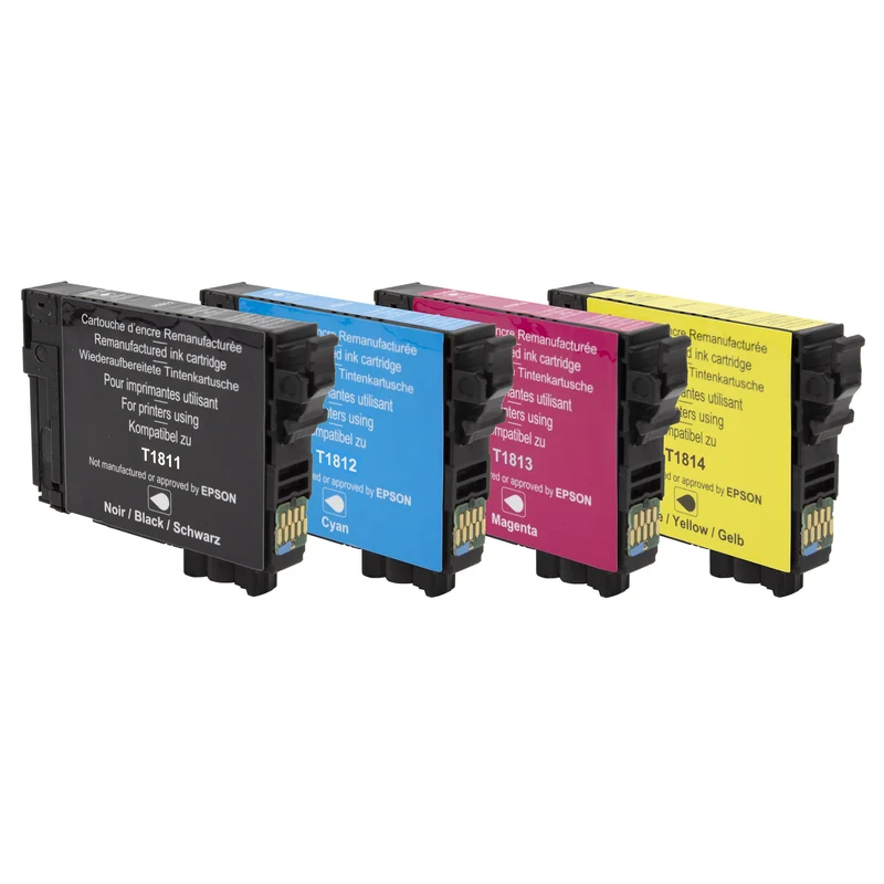 RECYCLECLUB XL Cartouche d'encre 18XL - Multipack - Noir + Bleu + Rouge + Jaune - Remplace Epson