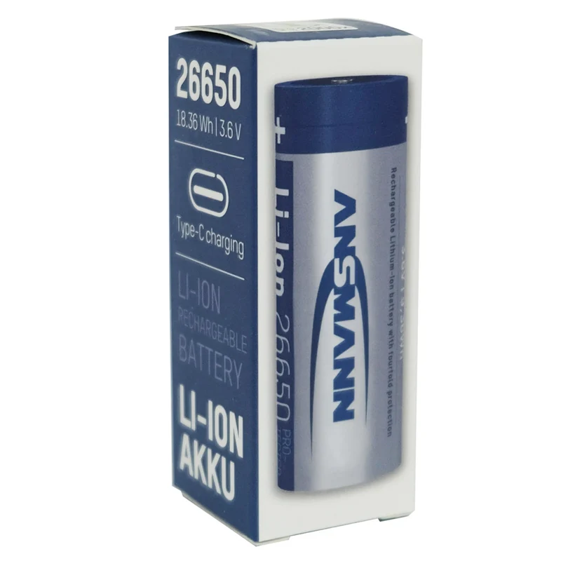 ANSMANN Li-Ion - USB-C 26650 - 3.6 V - 5100 mAh - Rechargeable Batterie