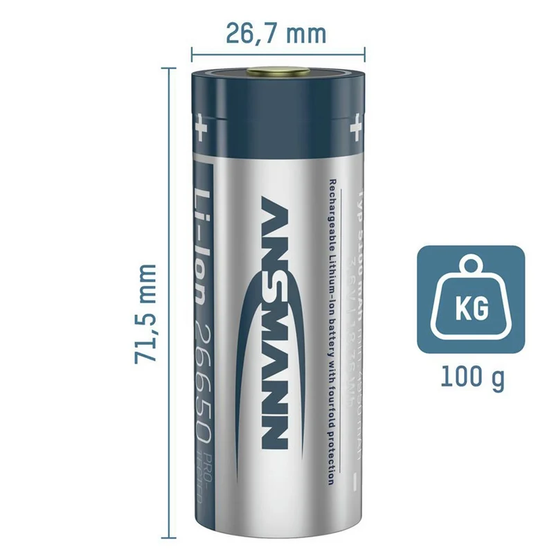 ANSMANN Li-Ion - USB-C 26650 - 3.6 V - 5100 mAh - Rechargeable Batterie