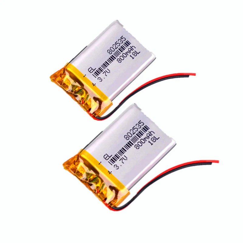 2pcs 3.7V lithium battery 800MAH polymer battery 802535 bluetooth DVR player driving recorder