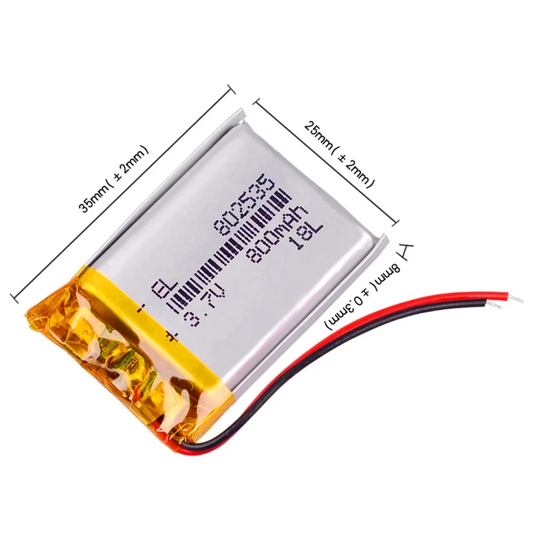 2pcs 3.7V lithium battery 800MAH polymer battery 802535 bluetooth DVR player driving recorder