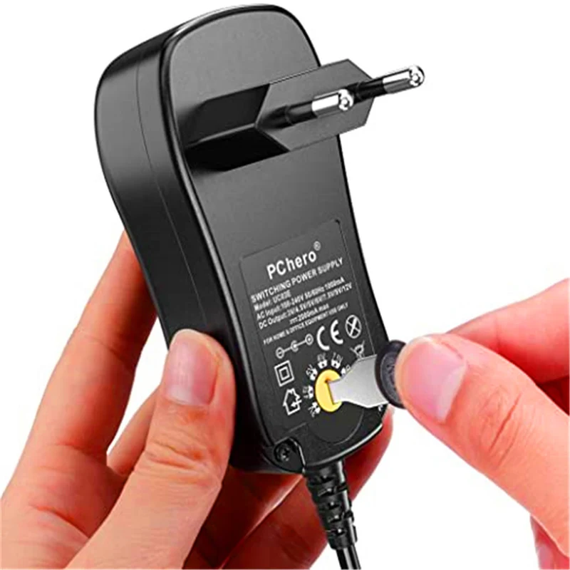 PChero 24W universal power supply with 8 removable DC plugs for 3V-12V house electronics and USB devices - 2000mA Max