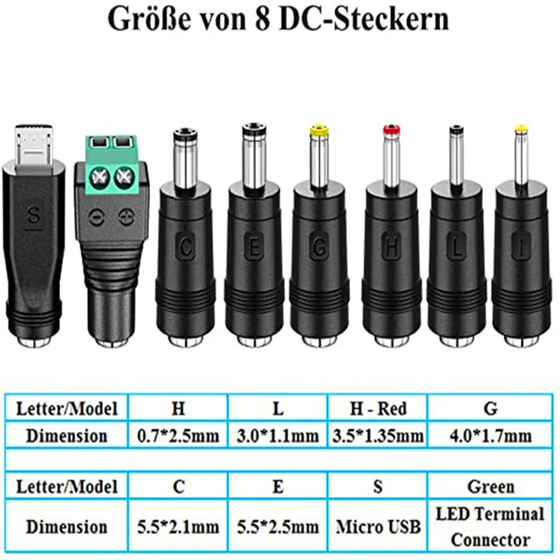 PChero 24W universal power supply with 8 removable DC plugs for 3V-12V house electronics and USB devices - 2000mA Max