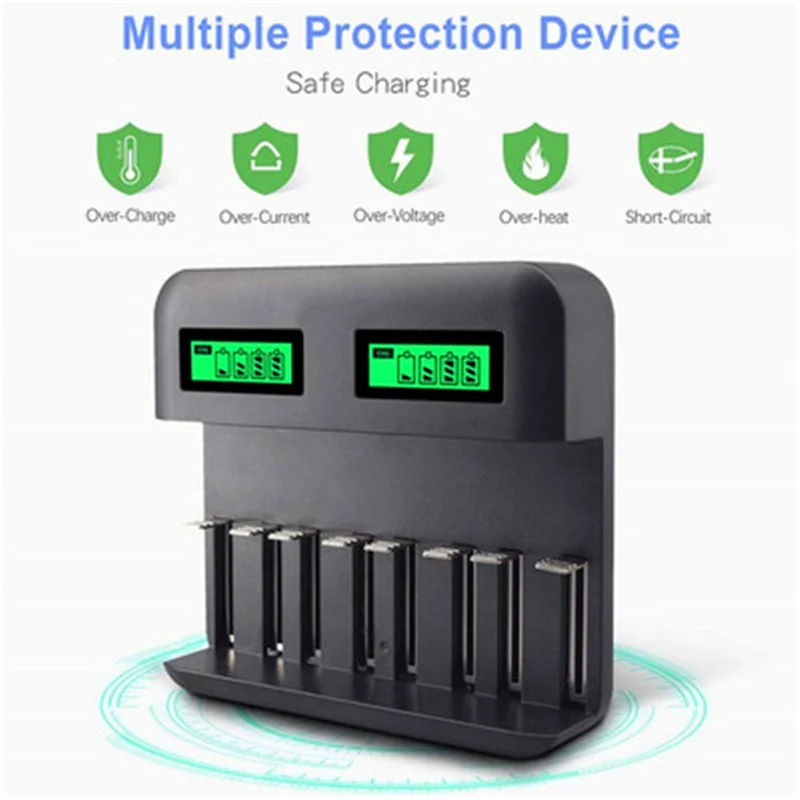 Multi-Slot LCD Battery Charger 8-Slot AA AAA C D Battery Charger Nickel LCD Fast Charger