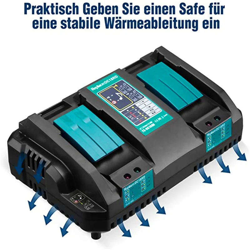 DC18RD Dual Port Charger 14.4V-18V Lithium-Ion Battery Compatible with Makita BL1815 BL1830 BL1840 BL1850