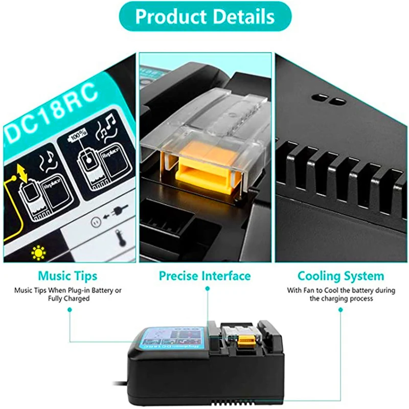 charger DC18RC quick charger with LED screen for 14.4 V and 18 V battery charger