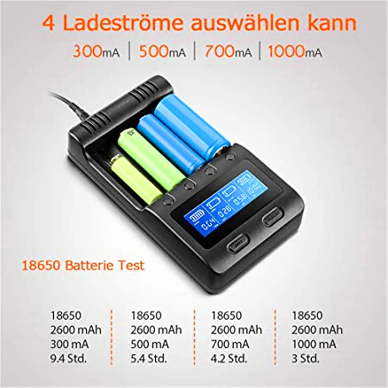 18650 charger Battery charger 4 slots LCD display USB devices for rechargeable batteries Li-ion NI-MH NI-Cd A AA AAA