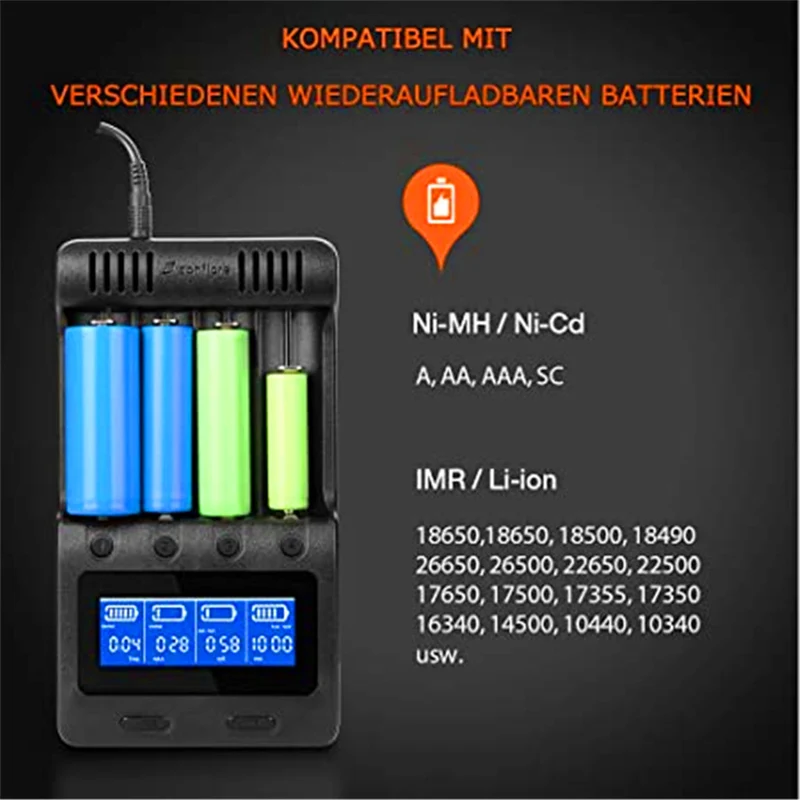 18650 charger Battery charger 4 slots LCD display USB devices for rechargeable batteries Li-ion NI-MH NI-Cd A AA AAA