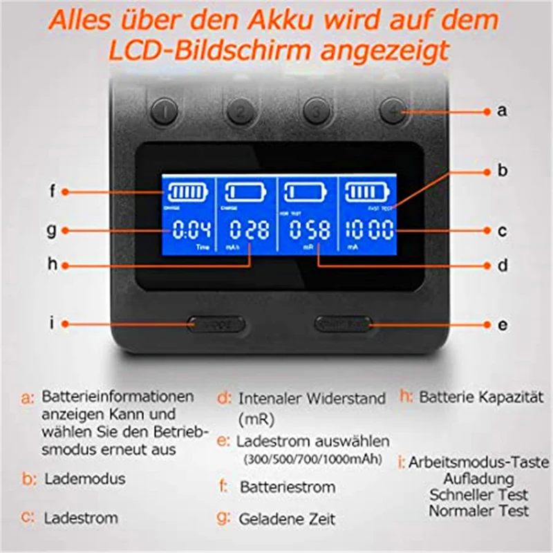 18650 charger Battery charger 4 slots LCD display USB devices for rechargeable batteries Li-ion NI-MH NI-Cd A AA AAA