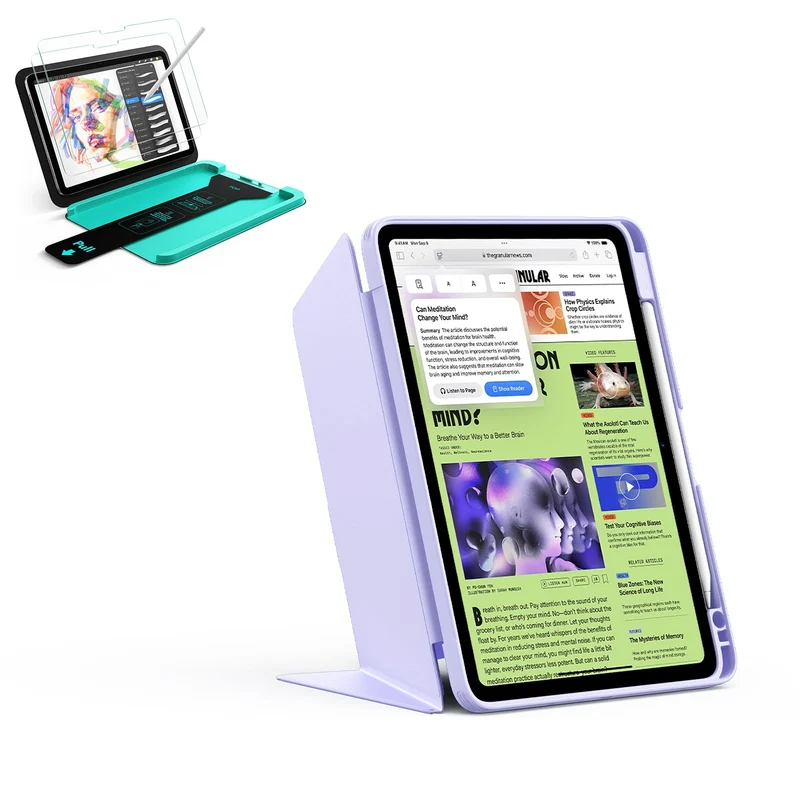 iPad Air 11" (M4) 2026 Bundle Flip Magnetic Case with Pencil Holder & Armorite® Paper-Feel Protection - Light Purple