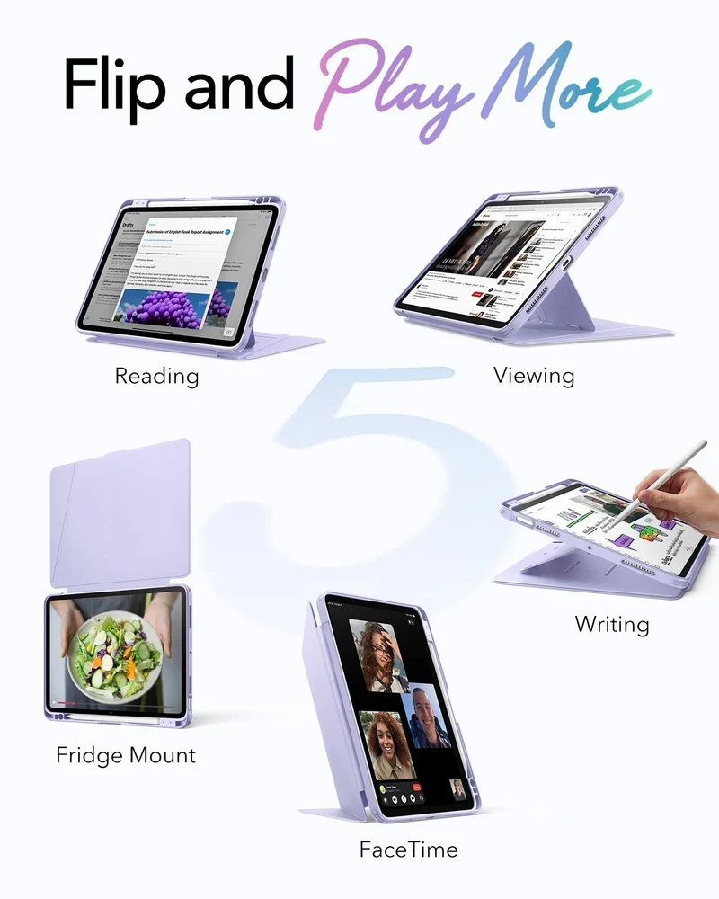 iPad Air 11" (M4) 2026 Bundle Flip Magnetic Case with Pencil Holder & Armorite® Paper-Feel Protection - Light Purple