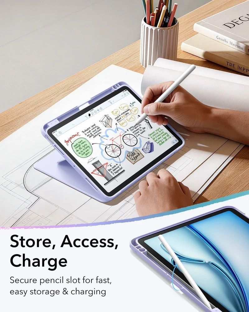 iPad Air 11" (M4) 2026 Bundle Flip Magnetic Case with Pencil Holder & Armorite® Paper-Feel Protection - Light Purple