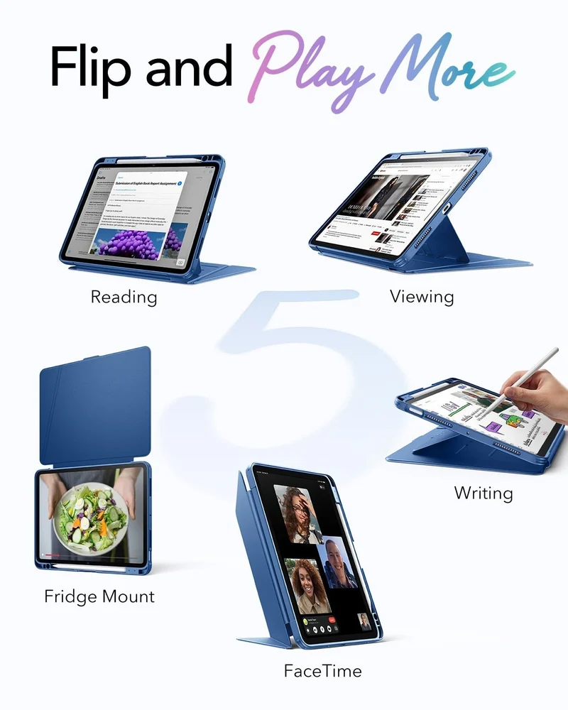 iPad Air 11" (M4) 2026 Bundle Flip Magnetic Case with Pencil Holder & Armorite® Paper-Feel Protection - Navy Blue
