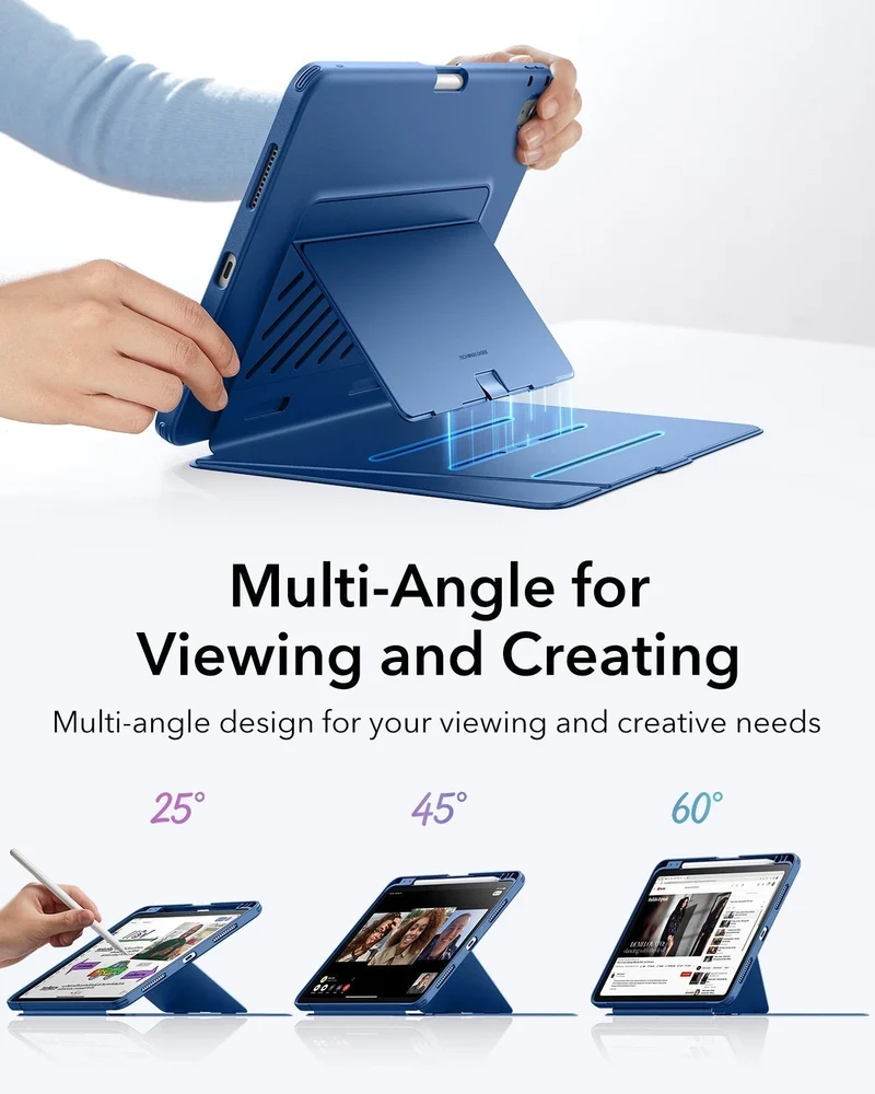 iPad Air 11" (M4) 2026 Bundle Flip Magnetic Case with Pencil Holder & Armorite® Paper-Feel Protection - Navy Blue