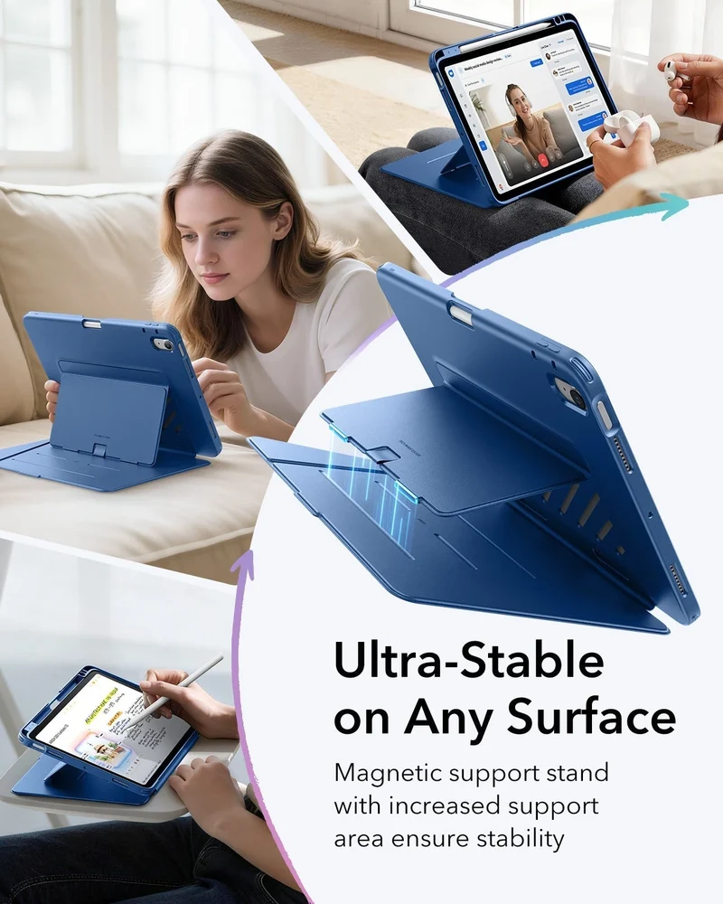 iPad Air 11" (M4) 2026 Bundle Flip Magnetic Case with Pencil Holder & Armorite® Paper-Feel Protection - Navy Blue