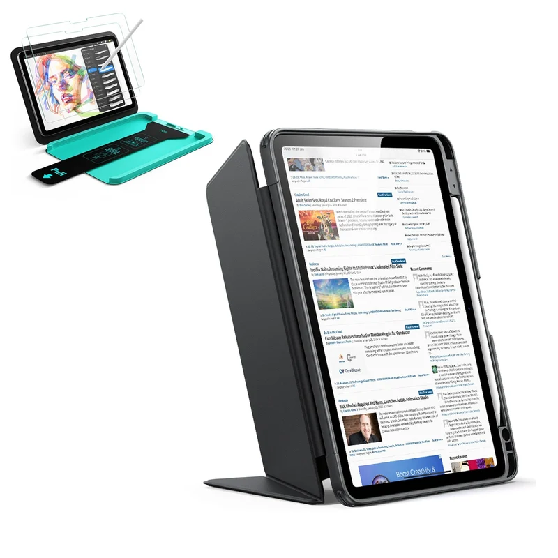iPad Air 11" (M4) 2026 Bundle Flip Magnetic Case with Pencil Holder & Armorite® Paper-Feel Protection - Black