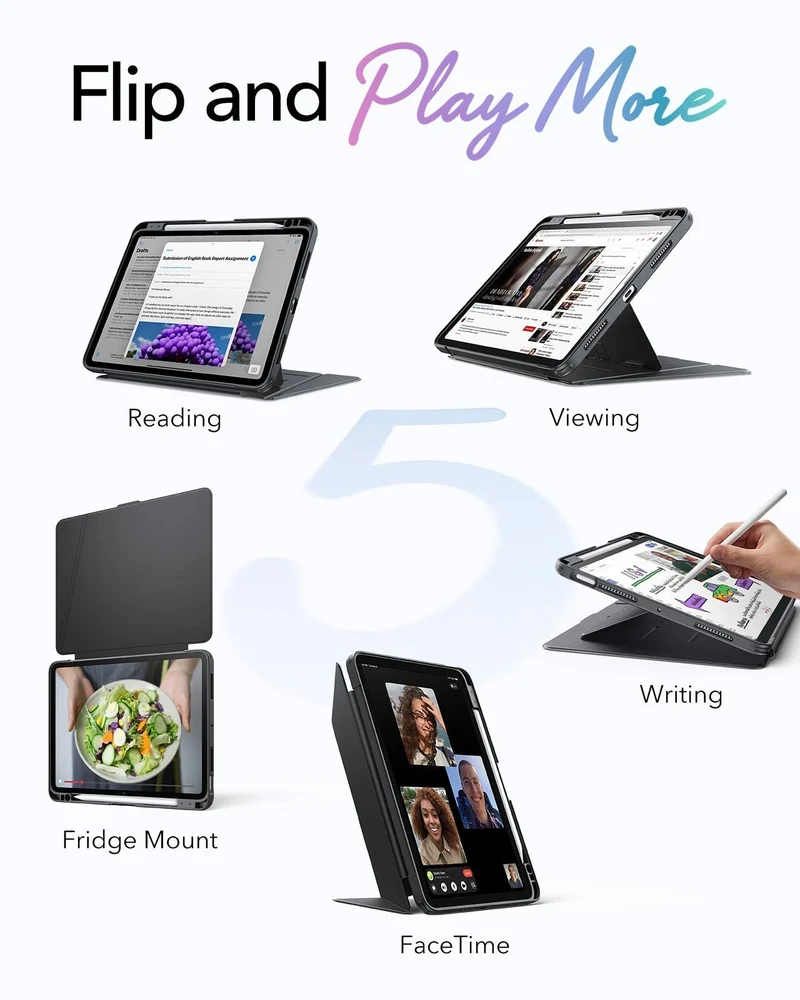 iPad Air 11" (M4) 2026 Bundle Flip Magnetic Case with Pencil Holder & Armorite® Paper-Feel Protection - Black