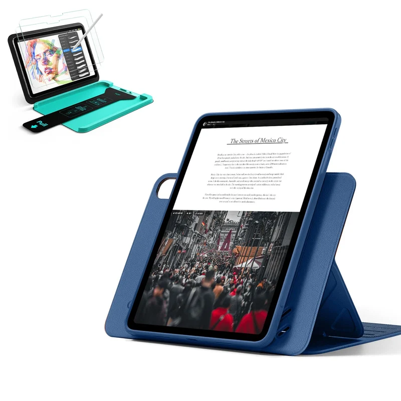 iPad Air 13" (M4) 2026 Bundle Shift Magnetic Case & Armorite® Paper-Feel Protection - Navy Blue