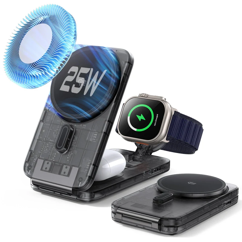CryoBoost Foldable 3-in-1 Magnetic Charging Station (25W) – US Plug-Frosted Graphite