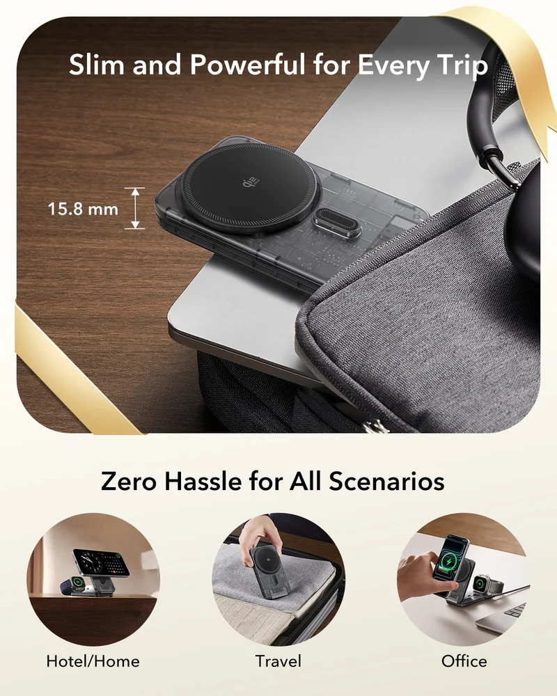 CryoBoost Foldable 3-in-1 Magnetic Charging Station (25W) – US Plug-Frosted Graphite