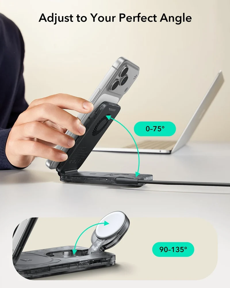 CryoBoost Foldable 3-in-1 Magnetic Charging Station (25W) – US Plug-Frosted Graphite