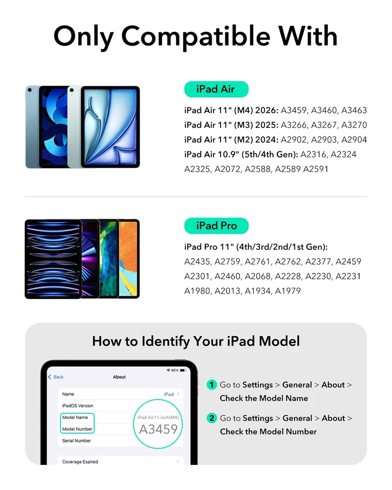 iPad Air 11" (M4) 2026 Bundle Rebound Magnetic Keyboard Case 360 & Screen Protectors-US-Layout-White