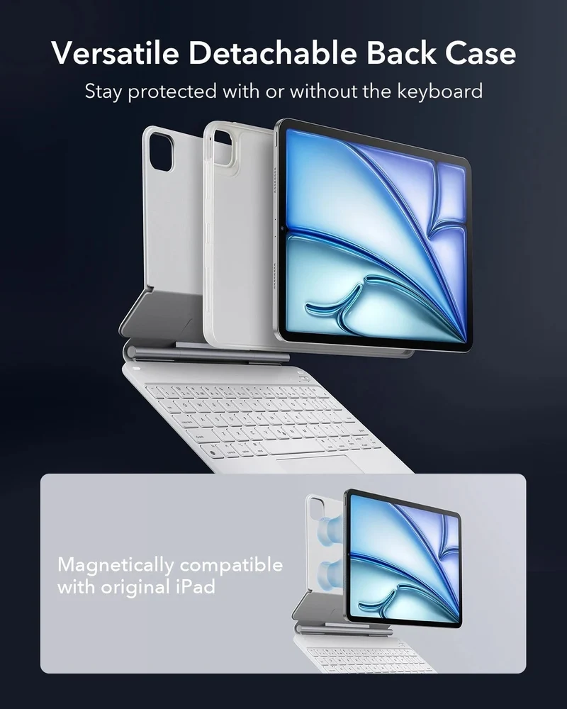 iPad Air 11" (M4) 2026 Bundle Rebound Magnetic Keyboard Case 360 & Screen Protectors-US-Layout-White