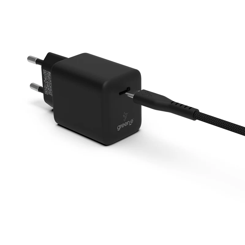 Kit de charge Universel USB-C 45W 1 USB-C GREEN-E France - Certifié Origine France Garantie, câble USB-C tressé 1,50m Noir légende