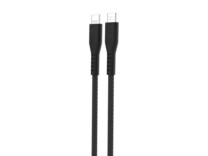 Câble tressé GREEN_E USB-C 60W Fabriqué en France, 1,50 m, Noir légende