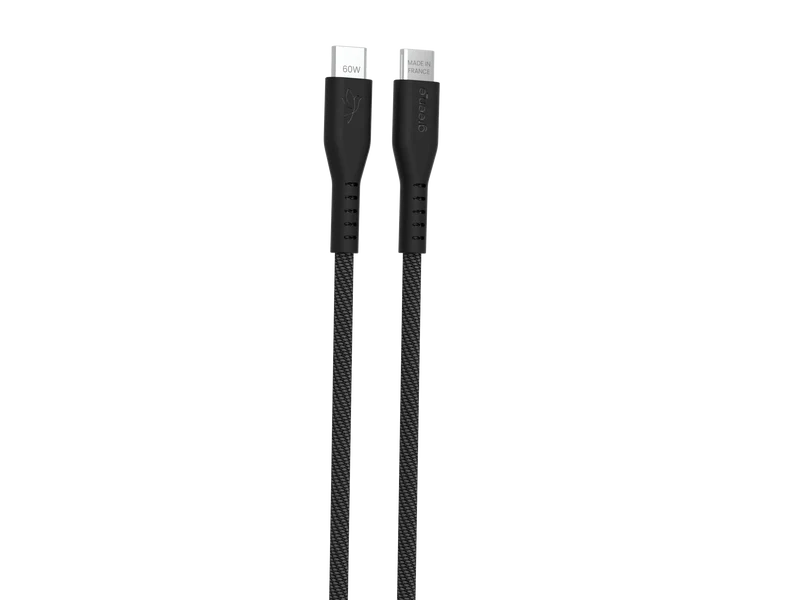 Câble tressé GREEN_E USB-C 60W Fabriqué en France, 1,50 m, Noir légende