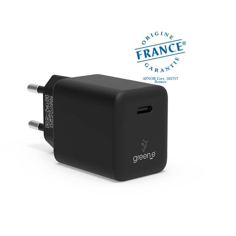 Chargeur Universel USB-C 45W 1 USB-C GREEN-E France - Certifié Origine France Garantie - Noir légende