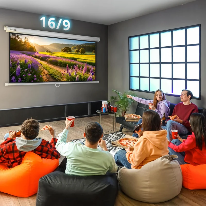 Duronic MPS100 16/9 WE Ecran de Projection TV et Home Cinema de 100 Pouces 254 cm ou 221 x 125 cm Fixation Mur ou Plafond Déroulement Manuel Gain +1 idéal pour 3D 8K 4K 1080P