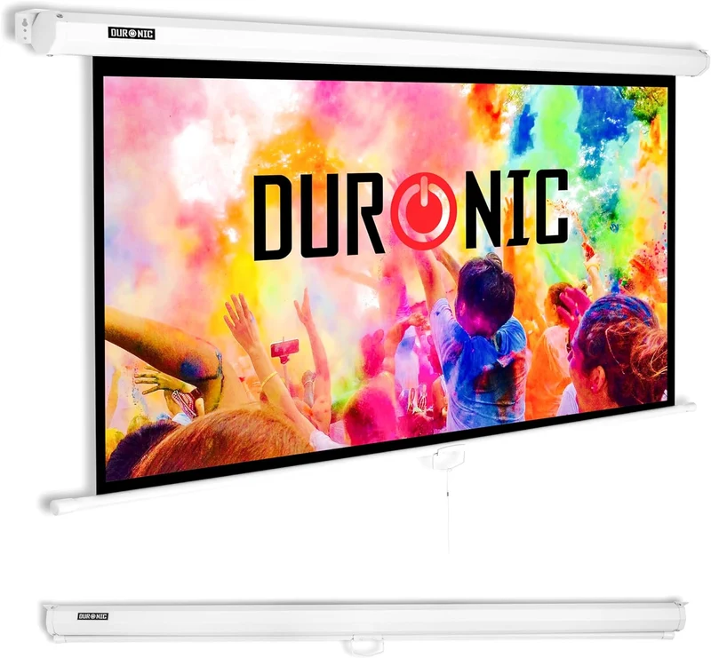 Duronic MPS90 16/9 WE Ecran de Projection TV et Home Cinema de 90 Pouces 230 cm ou 199 x 112 cm Fixation Mur ou Plafond Déroulement Manuel Gain +1 idéal pour 3D 8K 4K 1080P