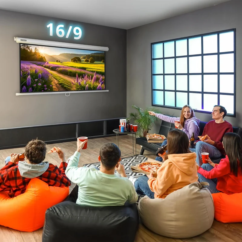 Duronic MPS90 16/9 WE Ecran de Projection TV et Home Cinema de 90 Pouces 230 cm ou 199 x 112 cm Fixation Mur ou Plafond Déroulement Manuel Gain +1 idéal pour 3D 8K 4K 1080P