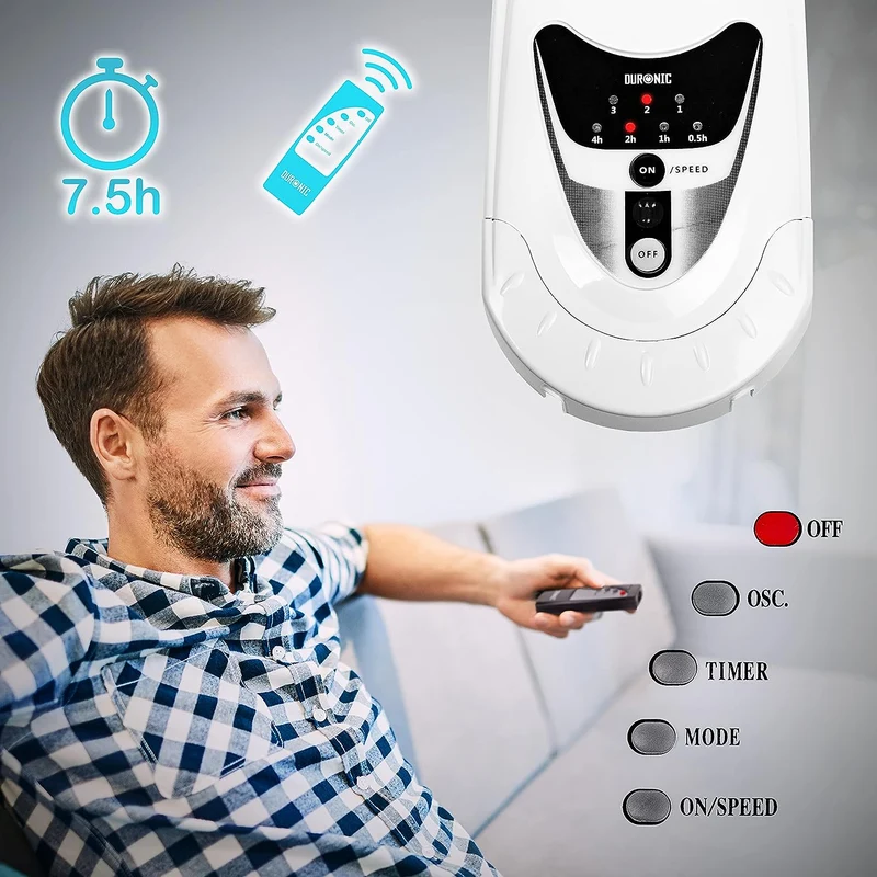 Duronic FN55 WE Ventilateur mural 60W 5 Pâles de 40 cm Tête oscillante avec minuteur 3 Vitesses Télécommande Moteur puissant et silencieux Support mural coulissant démontable à la volée