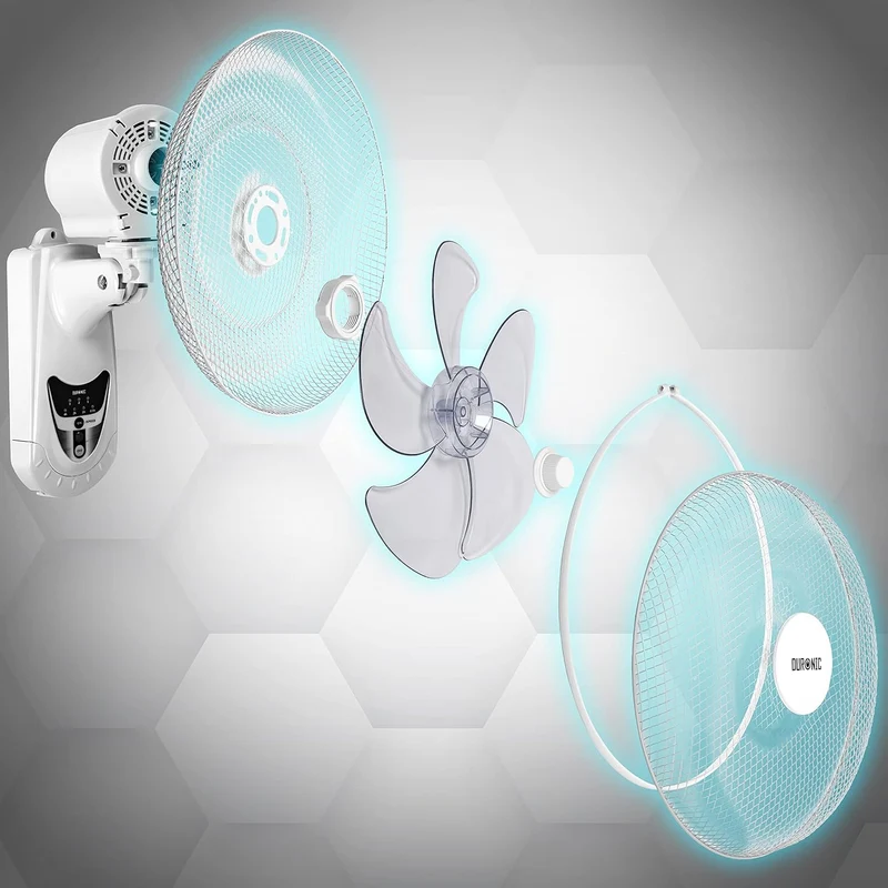 Duronic FN55 WE Ventilateur mural 60W 5 Pâles de 40 cm Tête oscillante avec minuteur 3 Vitesses Télécommande Moteur puissant et silencieux Support mural coulissant démontable à la volée