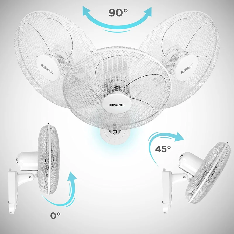 Duronic FN55 WE Ventilateur mural 60W 5 Pâles de 40 cm Tête oscillante avec minuteur 3 Vitesses Télécommande Moteur puissant et silencieux Support mural coulissant démontable à la volée