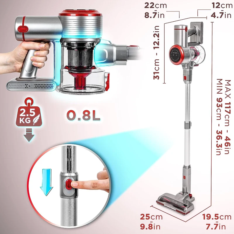 Duronic VC28 Aspirateur Balai sans Fil de 220W avec 2 Batteries au Lithium Rechargeable | Aspirateur léger autoportant pour Moquette et sols durs | Puissance d'aspiration réglable | Filtre HEPA